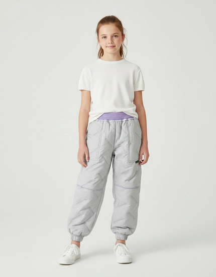 Pantalon Parachute Fille Gris Resserré Aux Chevilles Nylon Streetwear - Polyester