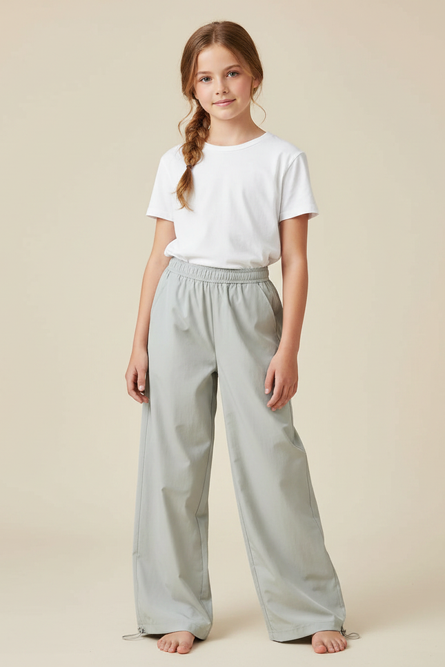 Pantalon Parachute Gris Ample Décontracté Fille - Polyester
