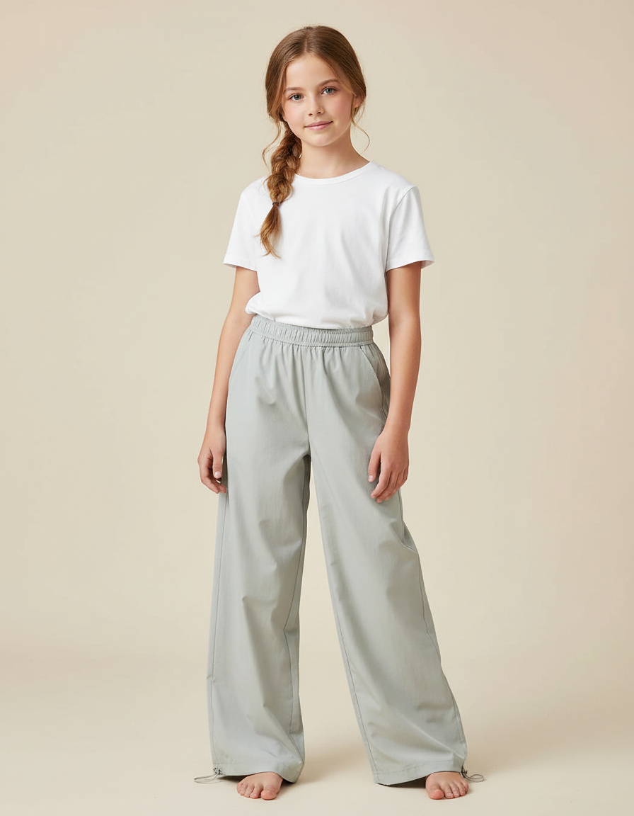 Pantalon Parachute Gris Ample Décontracté Fille - Polyester