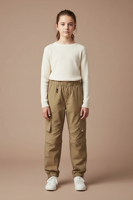 Pantalon Parachute Kaki Cargo Enfant Ample Coton - Toile