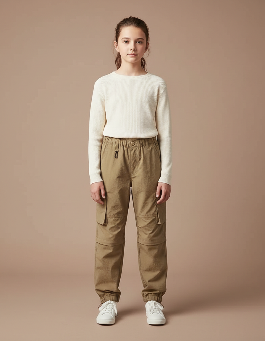 Pantalon Parachute Kaki Cargo Enfant Ample Coton - Toile
