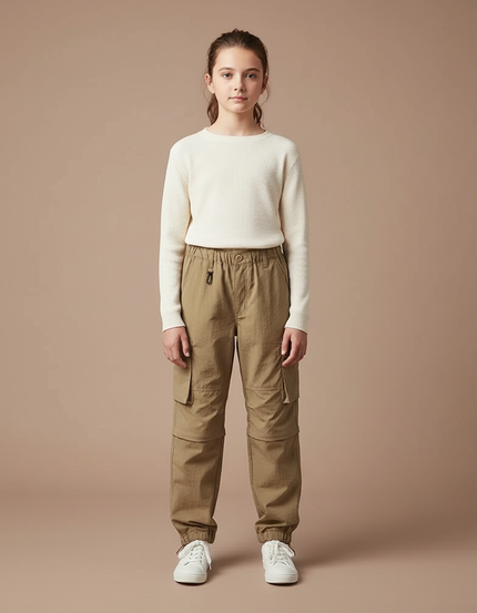 Pantalon Parachute Kaki Cargo Enfant Ample Coton - Toile