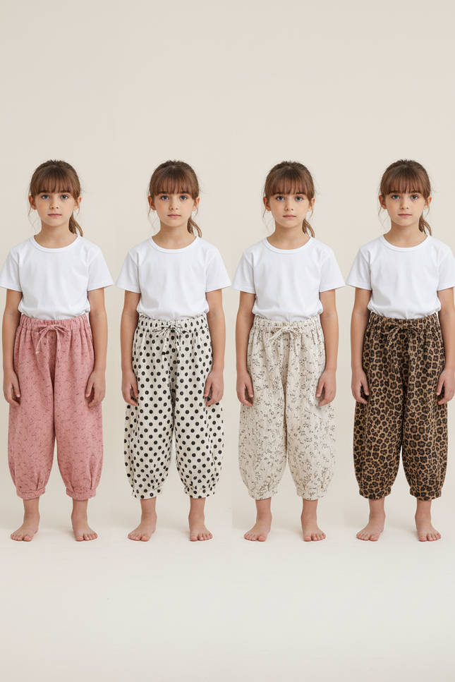 Pantalon Parachute Enfant Côtelé Léopard Fleuri Polka Dot - Imprimé Coton