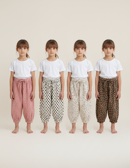 Pantalon Parachute Enfant Côtelé Léopard Fleuri Polka Dot - Imprimé Coton
