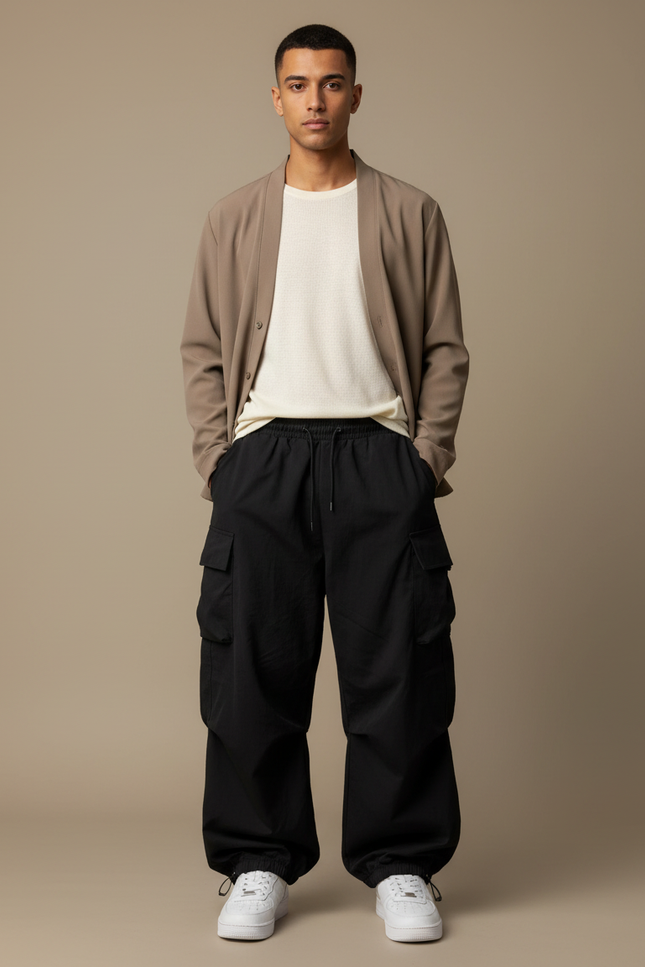 Pantalon Parachute Cargo - Noir Polyester