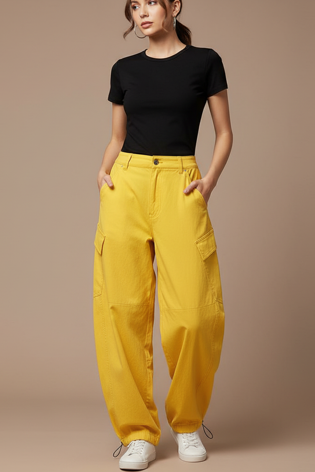 Pantalon Parachute Jaune Cargo Ample Femme Décontracté - Toile