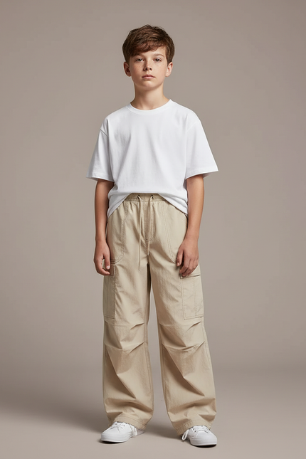 Pantalon Parachute Beige Ample Enfant Décontracté Coton