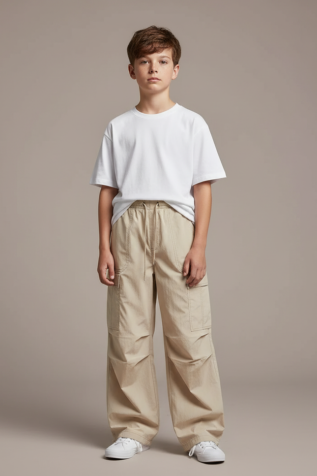 Pantalon Parachute Beige Ample Enfant Décontracté Coton