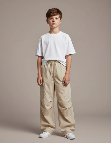 Pantalon Parachute Beige Ample Enfant Décontracté Coton