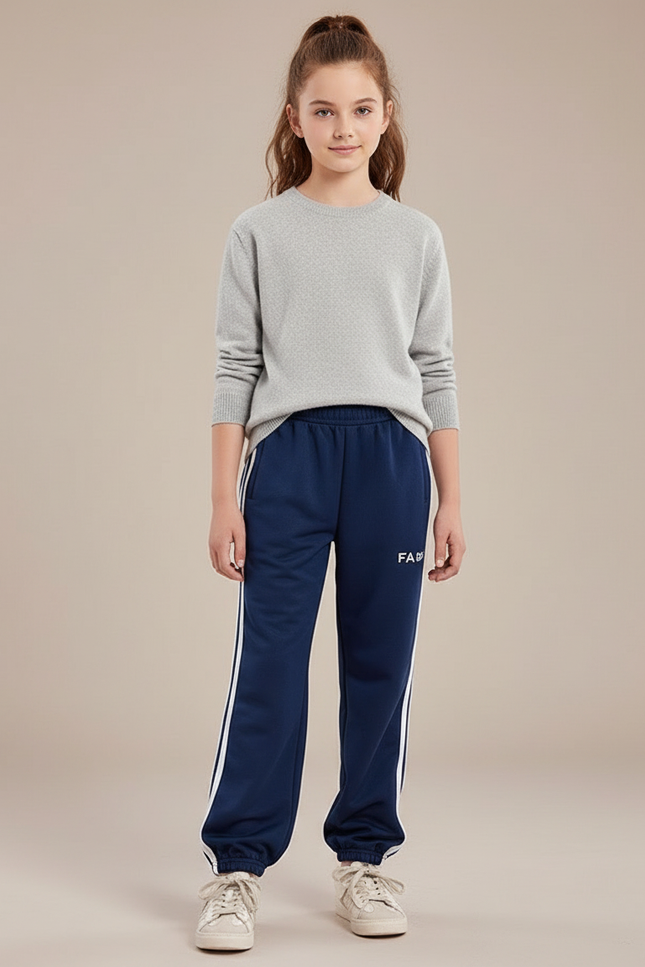 Pantalon Parachute Marine Rayures Blanches Sport Enfant - Molleton