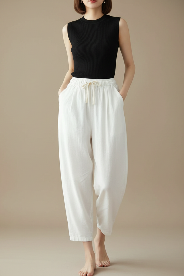 Pantalon Parachute Femme Blanc Baggy - Lin
