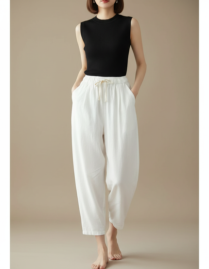 Pantalon Parachute Femme Blanc Baggy - Lin