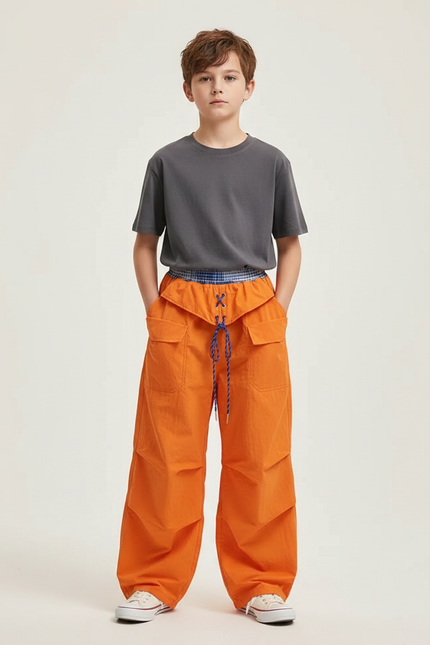 Pantalon Parachute Orange Ample Cargo Enfant - Polyester