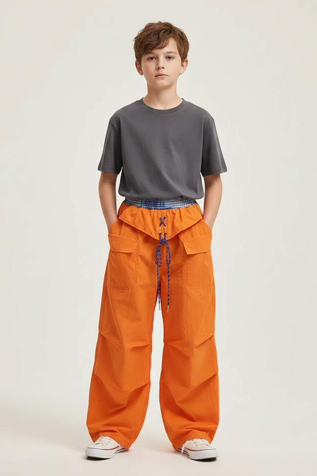 Pantalon Parachute Orange Ample Cargo Enfant - Polyester