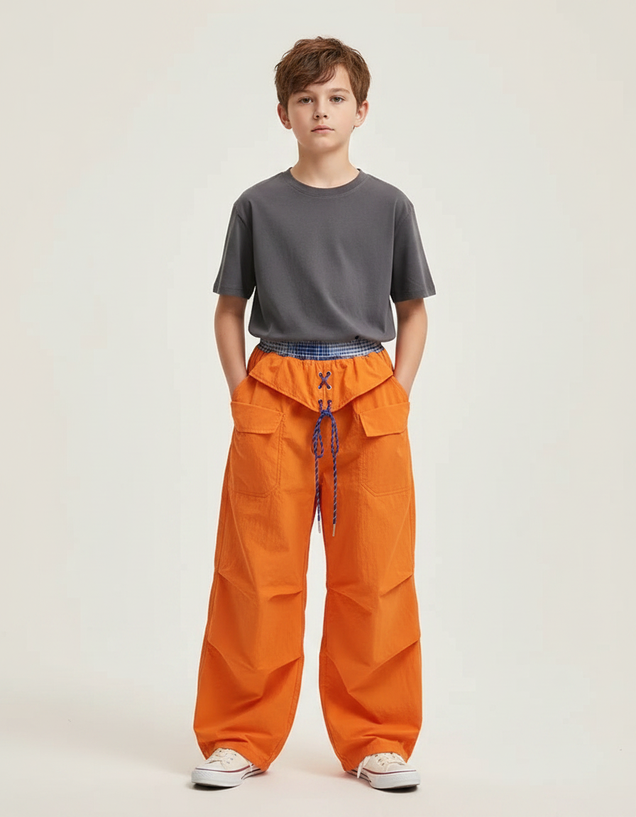 Pantalon Parachute Orange Ample Cargo Enfant - Polyester