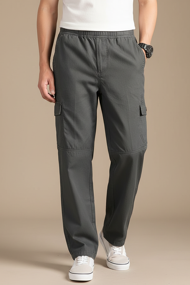 Pantalon Parachute Gris Ample Coton Cargo Homme Décontracté