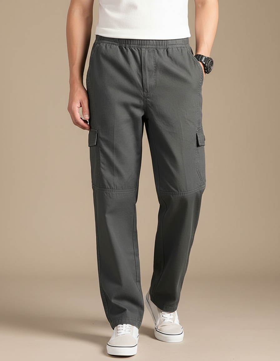 Pantalon Parachute Gris Ample Coton Cargo Homme Décontracté