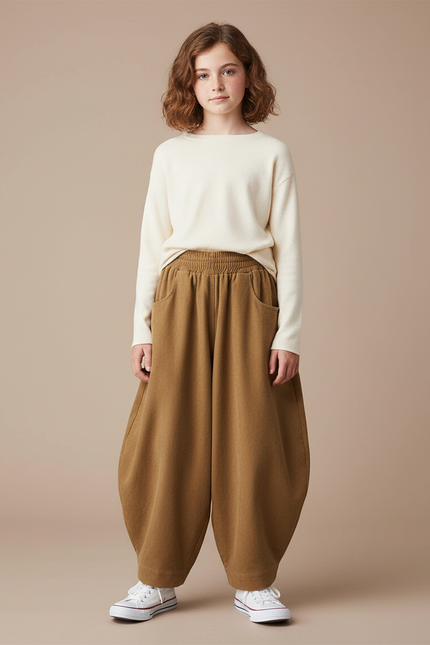 Pantalon Parachute Marron Ample Confortable Enfant - Molleton