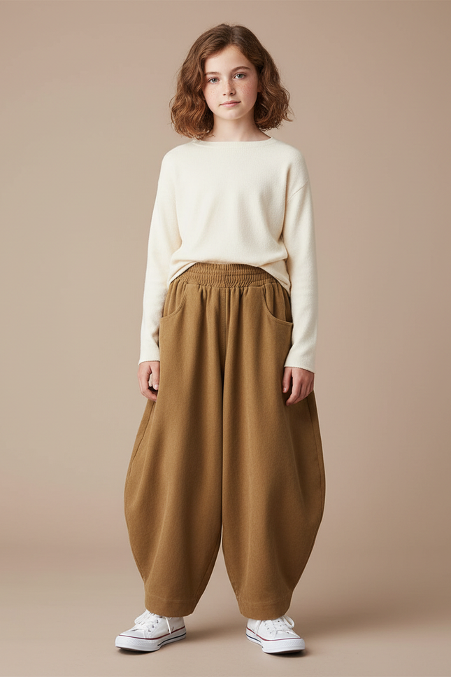 Pantalon Parachute Marron Ample Confortable Enfant - Molleton