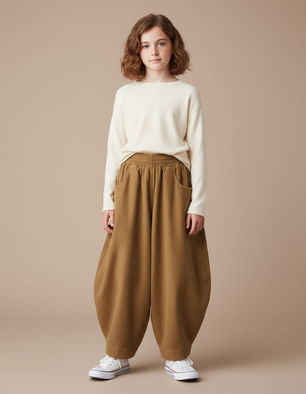 Pantalon Parachute Marron Ample Confortable Enfant - Molleton