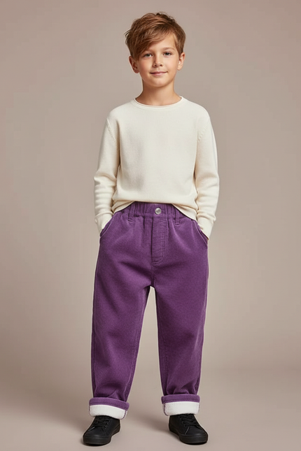 Pantalon Parachute Violet Côtelé Ample Chaud Enfant - Cordé
