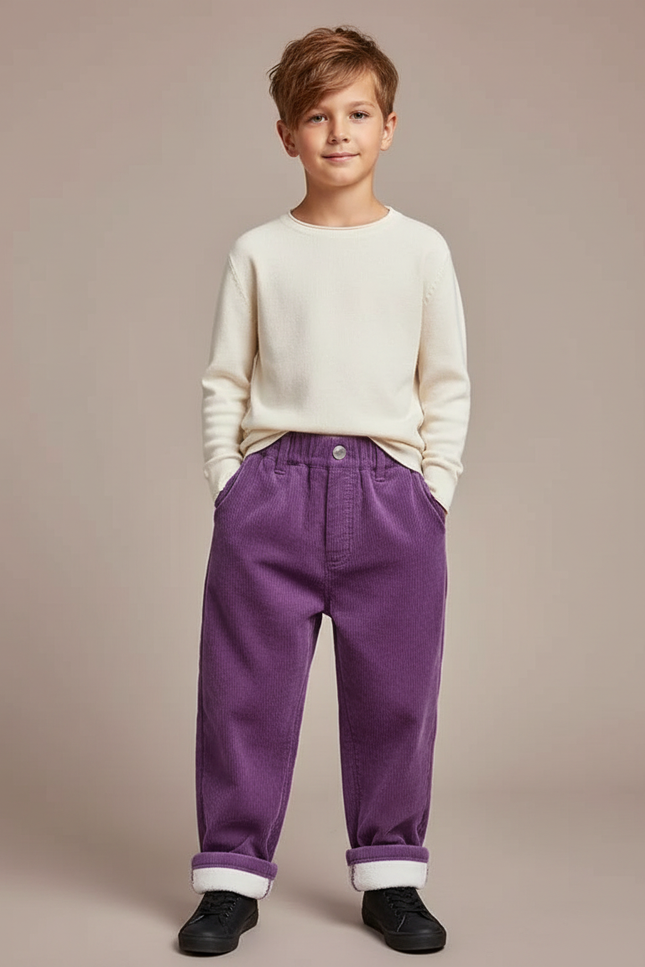Pantalon Parachute Violet Côtelé Ample Chaud Enfant - Cordé