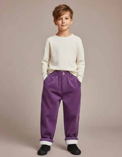 Pantalon Parachute Violet Côtelé Ample Chaud Enfant - Cordé