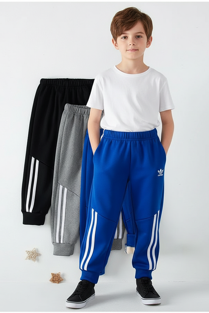 Pantalon Parachute Sportif Rayures Adidas Garçon Hiver - Bleu Molleton