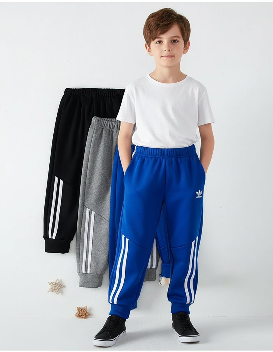 Pantalon Parachute Sportif Rayures Adidas Garçon Hiver - Bleu Molleton