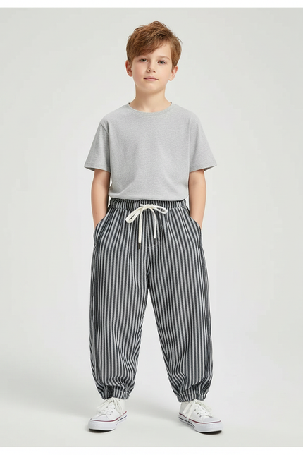 Pantalon Parachute Rayé Ample Décontracté Garçon Coton - Multicolore