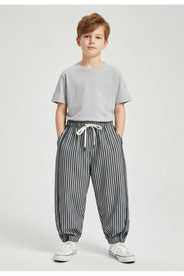 Pantalon Parachute Rayé Ample Décontracté Garçon Coton - Multicolore