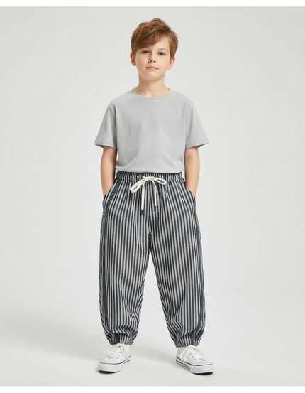 Pantalon Parachute Rayé Ample Décontracté Garçon Coton - Multicolore