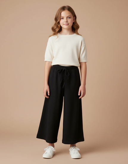 Pantalon Parachute Noir Côtelé Ample Décontracté Fille - Cordé