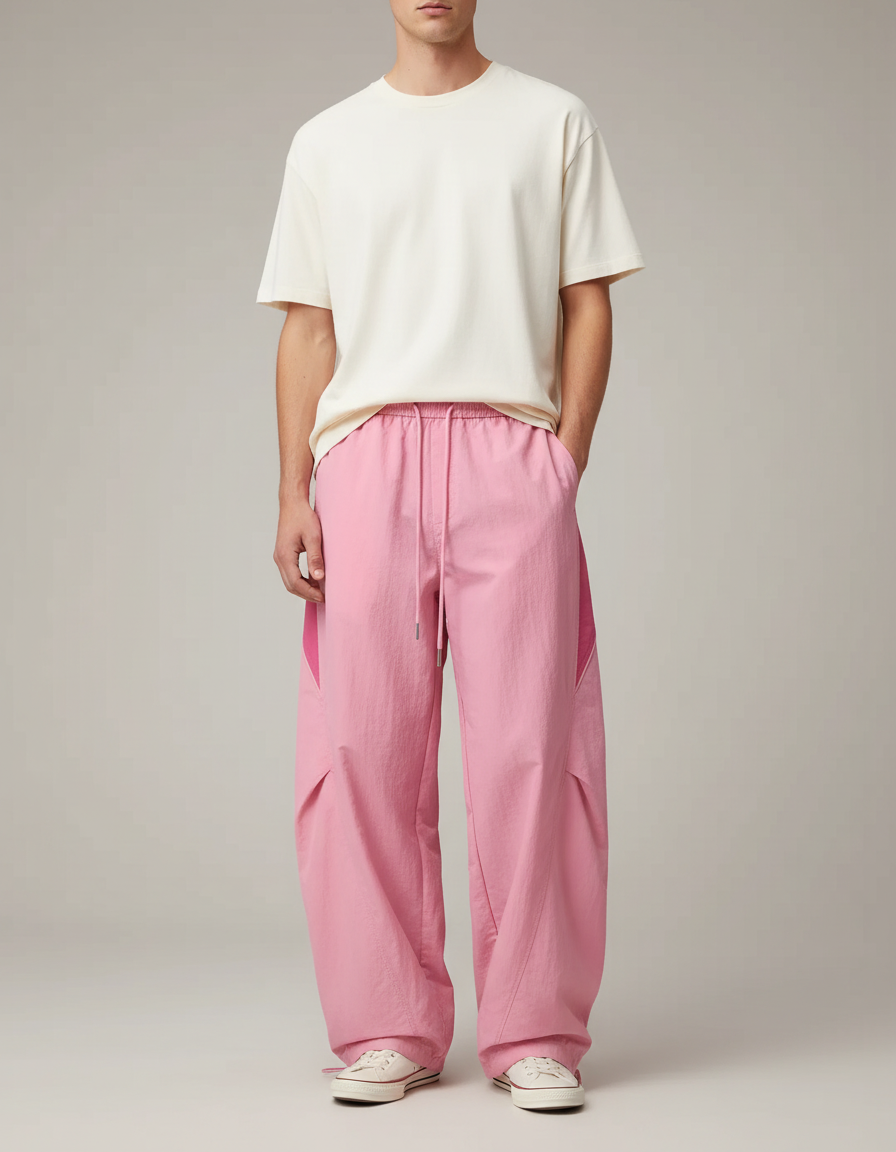 Pantalon Parachute Rose Ample Décontracté Homme - Polyester
