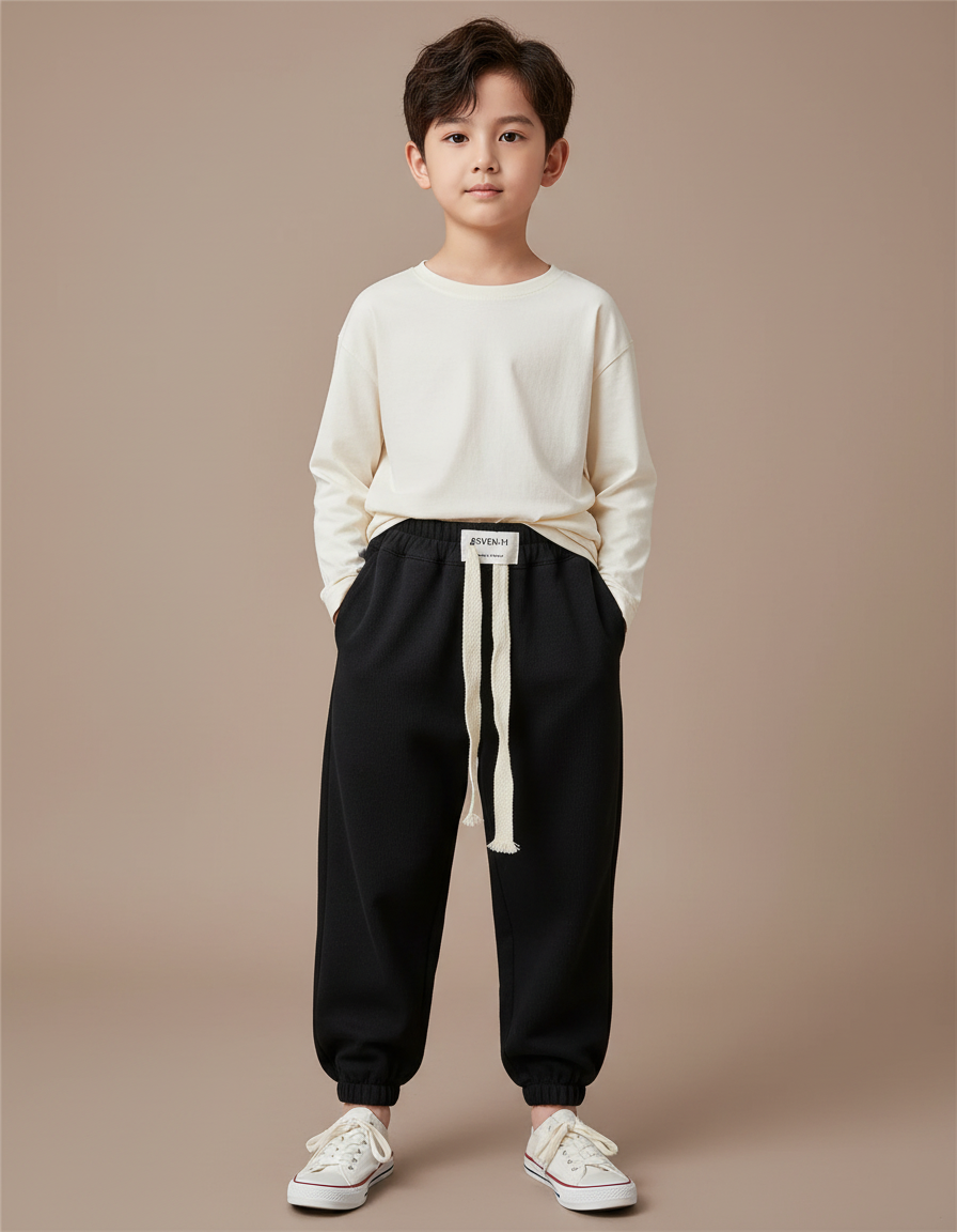 Pantalon Parachute Noir Ample Coton Enfant Sportif Cordon - Molleton