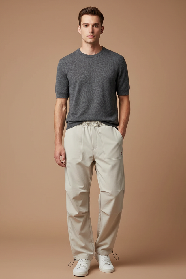 Pantalon Parachute Beige Ample Décontracté Cordon Homme - Polyester