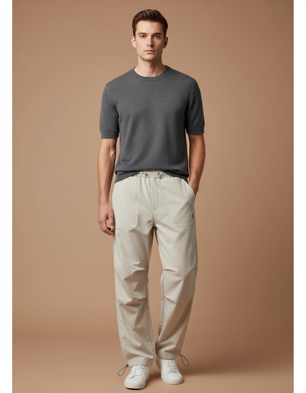 Pantalon Parachute Beige Ample Décontracté Cordon Homme - Polyester
