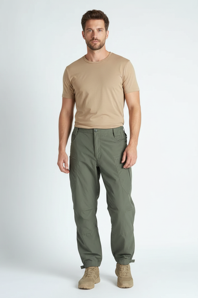 Pantalon Parachute Vert Cargo Tactique Léger Homme - Kaki Polyester