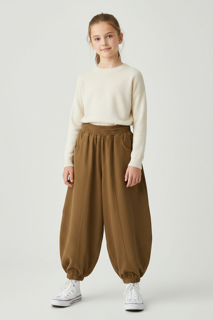 Pantalon Parachute Marron Ample Confortable Enfant Coton - Molleton