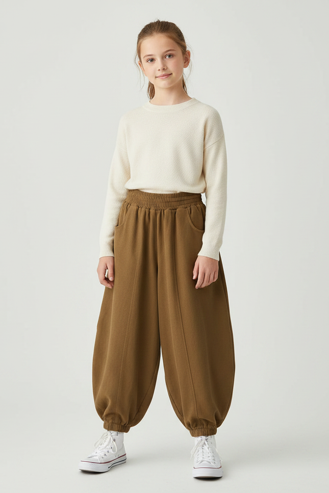 Pantalon Parachute Marron Ample Confortable Enfant Coton - Molleton
