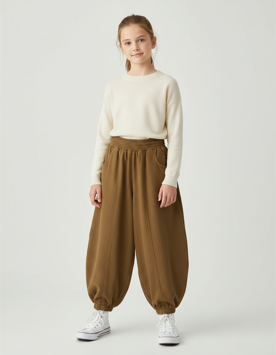 Pantalon Parachute Marron Ample Confortable Enfant Coton - Molleton