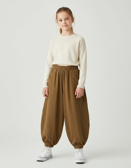 Pantalon Parachute Marron Ample Confortable Enfant Coton - Molleton