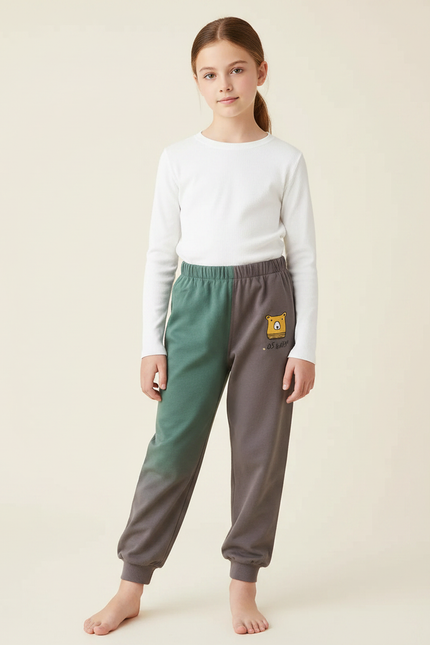 Pantalon Parachute Bicolore Molleton Ours Enfant Décontracté - Multicolore