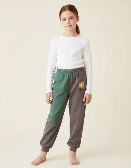 Pantalon Parachute Bicolore Molleton Ours Enfant Décontracté - Multicolore