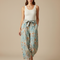Pantalon Parachute Lin Imprimé Fleuri Ample Taille Haute