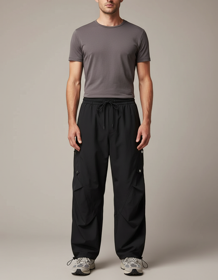Pantalon Parachute Noir Ample Cargo Homme Sport - Polyester