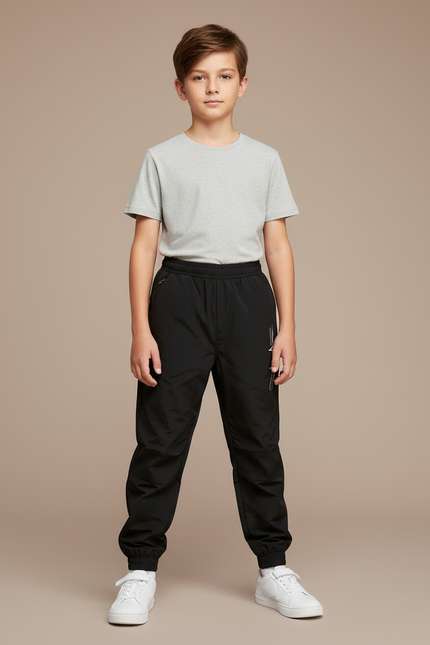 Pantalon Parachute Noir Uni Sport Décontracté Garçon - Polyester