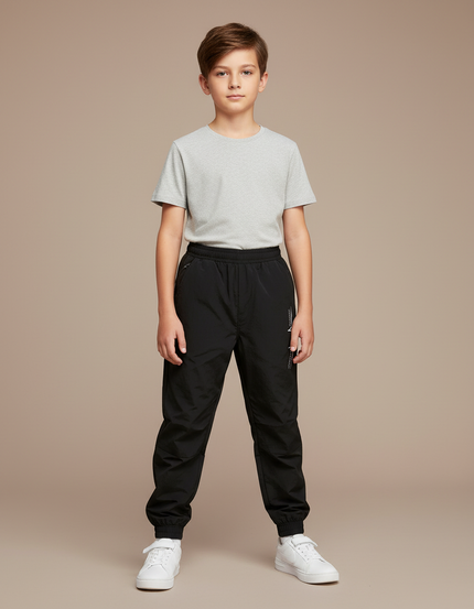 Pantalon Parachute Noir Uni Sport Décontracté Garçon - Polyester