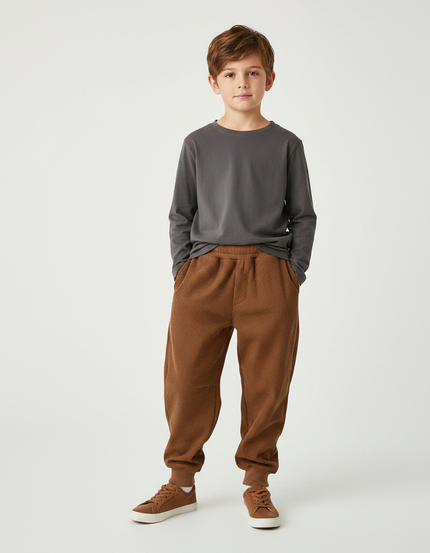 Pantalon Parachute Marron Côtelé Ample Confortable Garçon - Cordé