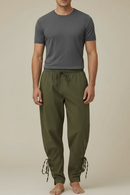 Pantalon Parachute Kaki Ample Lacets Homme Décontracté - Gabardine